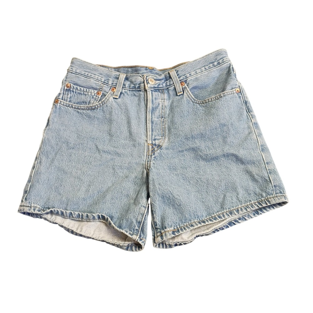 Levis 501 Premium Denim Shorts Womens 27 Light Wash Embroidered Bow High Rise